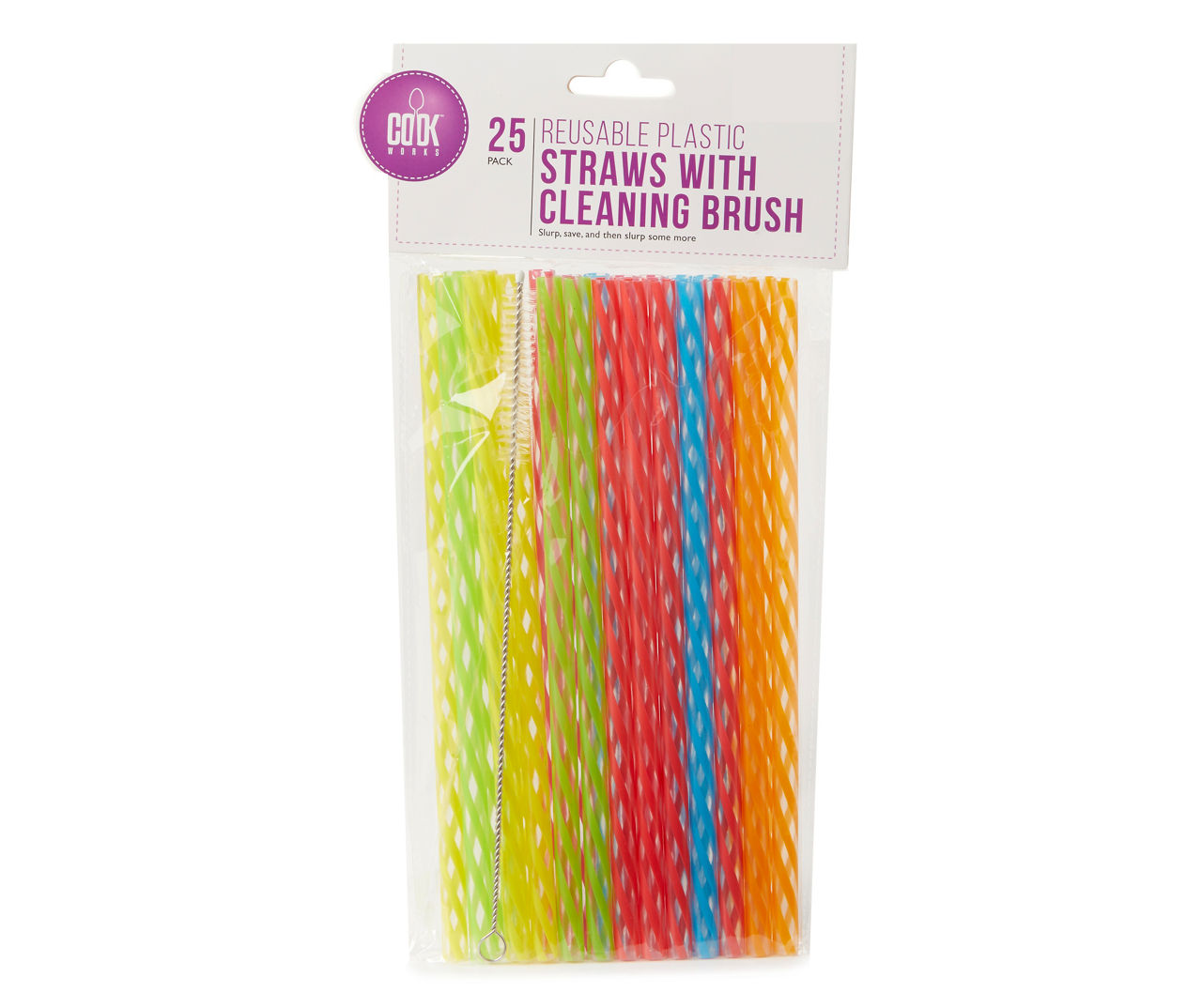 Cook Works Plastic Straws with Cleaning Brush, 25-Pack