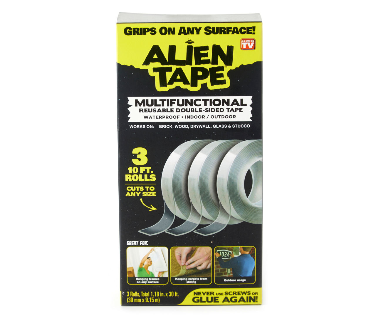 As Seen On TV Alien Tape Reusable Double-Sided Tape, 3-Rolls