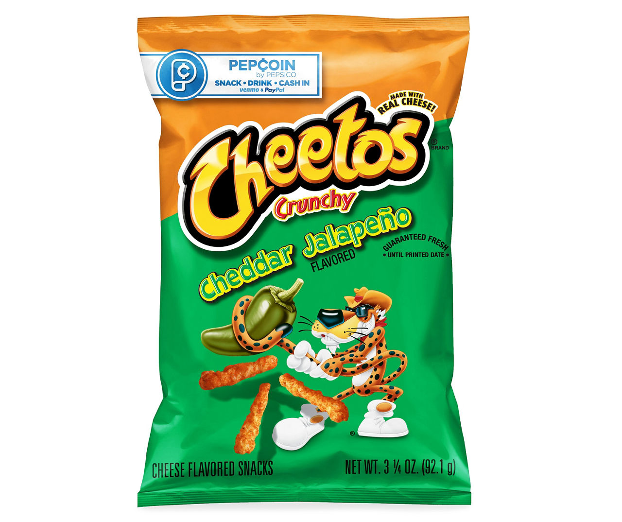 Cheetos Crunchy Cheese Cheddar Jalapeno Flavored Snack Chips, 3.25 oz Bag