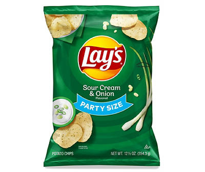 Lay's Potato Chips, Sour Cream & Onion Flavored, Party Size, 12.5 Oz