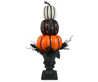 32" Black, White & Orange Stacked Pumpkin Urn