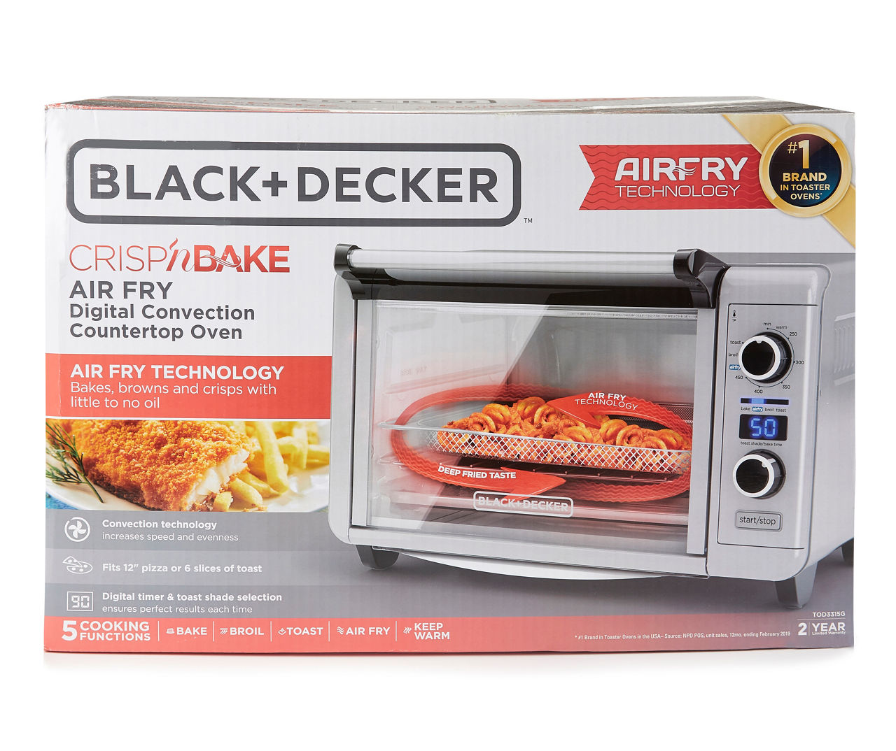 Black & Decker Extra Wide Crisp 'N Bake Air Fry Toaster Oven, 1500W, Silver