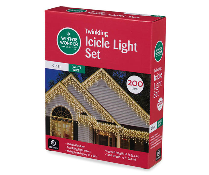 Clear Twinkling Icicle Light Set, 200-Lights