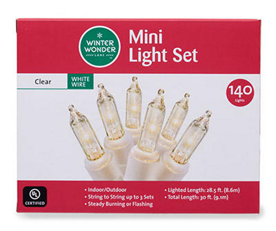 Clear Mini Light Set with White Wire, 140-Lights