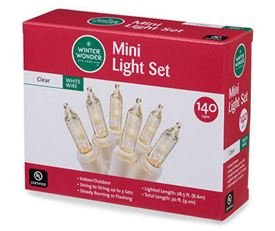 Clear Mini Light Set with White Wire, 140-Lights