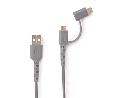 Gray Durastrain 6' Micro USB & USB Type-C 2-in-1 Cable