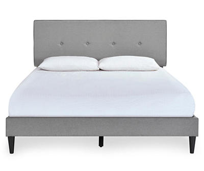 Gray Mid-Century Modern Upholstered Queen Platform Bed