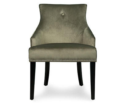 Nailhead Trimmed Upholstered Dining Chair in Moss Green