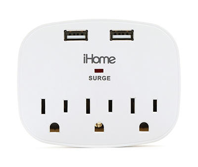 White 3-Outlet AC & USB Wall Tap Surge Protector