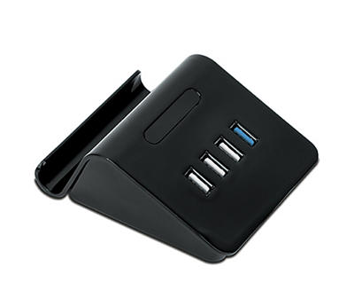 Black 4-Port USB Desktop Phone Stand