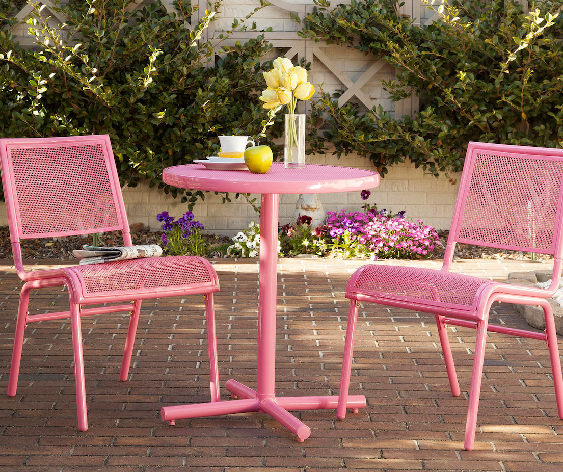 Pink table and store chairs garden