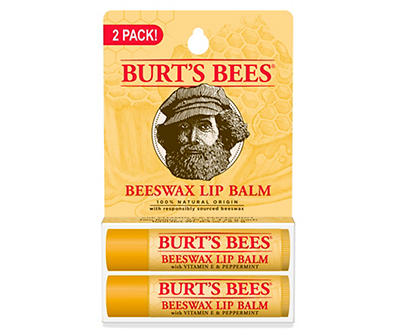 Beeswax Lip Balms with Vitamin E & Peppermint, 2-Pack