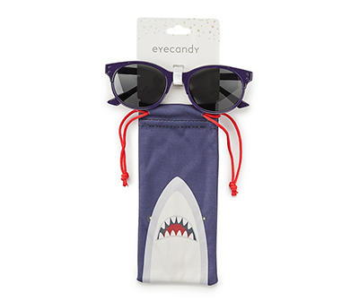 Kids' Blue Shark Sunglasses with Pouch