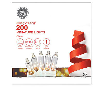 String-A-Long Clear Mini Light Set with White Wire, 200-Lights