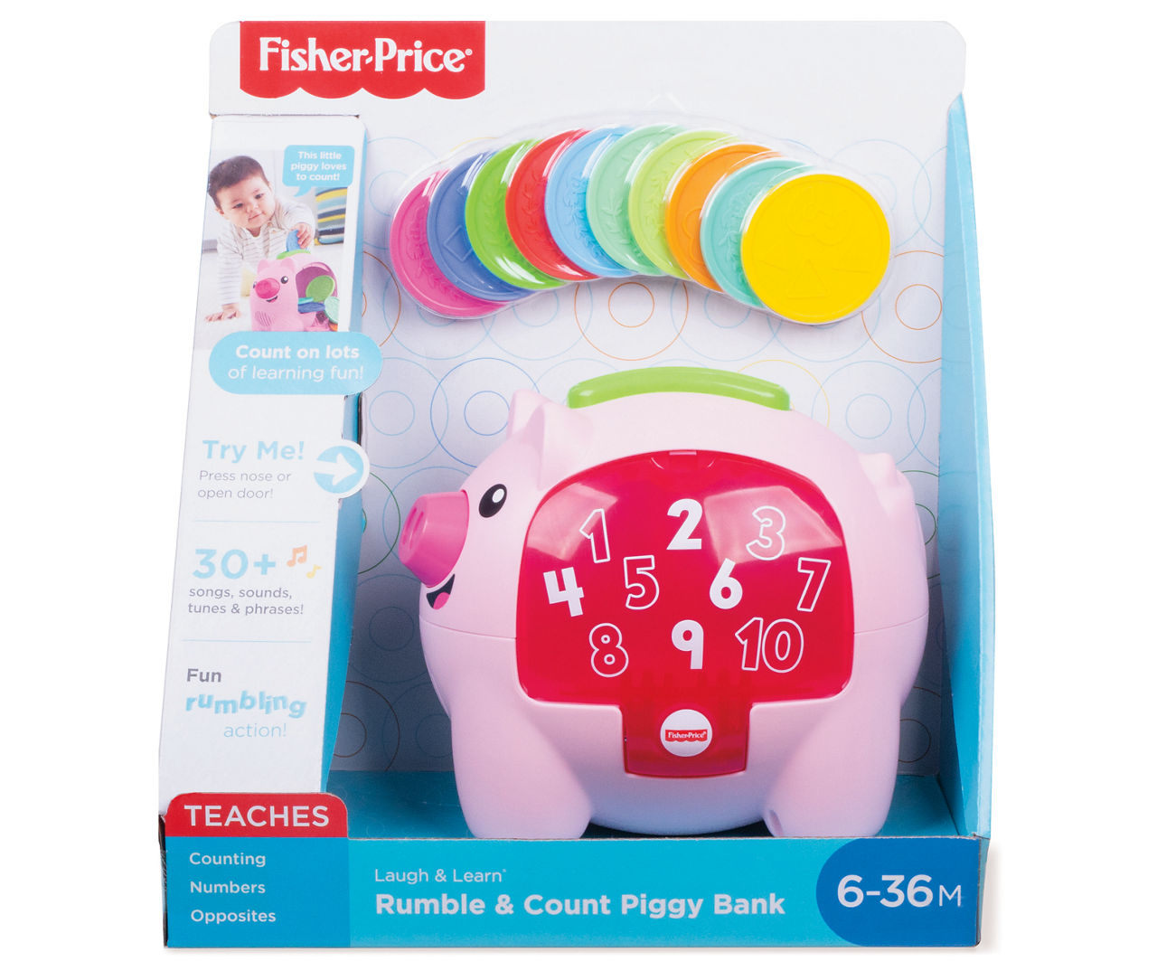 ‎Multicolor Fisher-Price GJC68 Laugh & Learn Count & Rumble Piggy Bank 