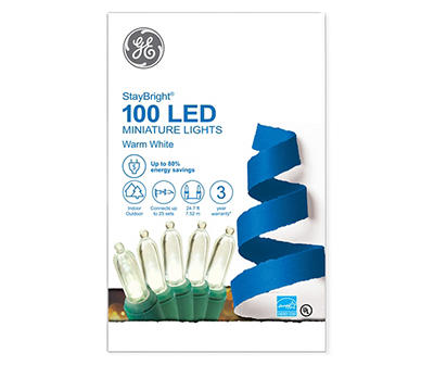StayBright Warm White LED Mini Light Set, 100-Lights