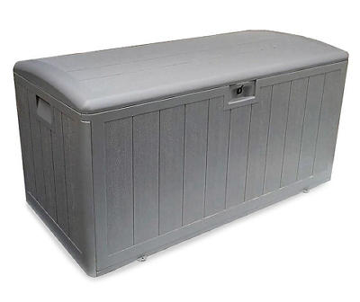 Gray 105-Gallon Wood Look Storage Deck Box with Soft Close Lid