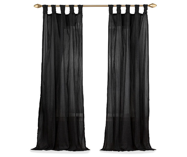 Vue Signature Priya Black Semi-Sheer Tab Top Curtain Panel, (84