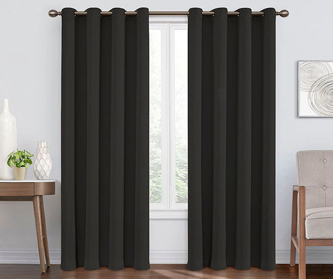 Round & Round Black Blackout Grommet Curtain Panel, (108")