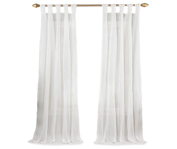 Vue Signature Priya White Semi-Sheer Tab Top Curtain Panel, (95