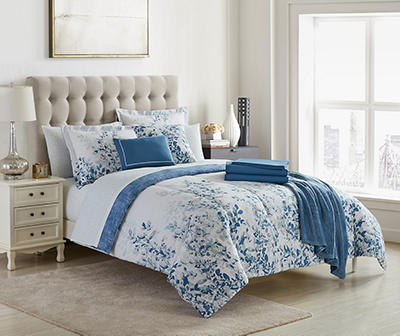 Blue & White Floral Queen 14-Piece Comforter Set