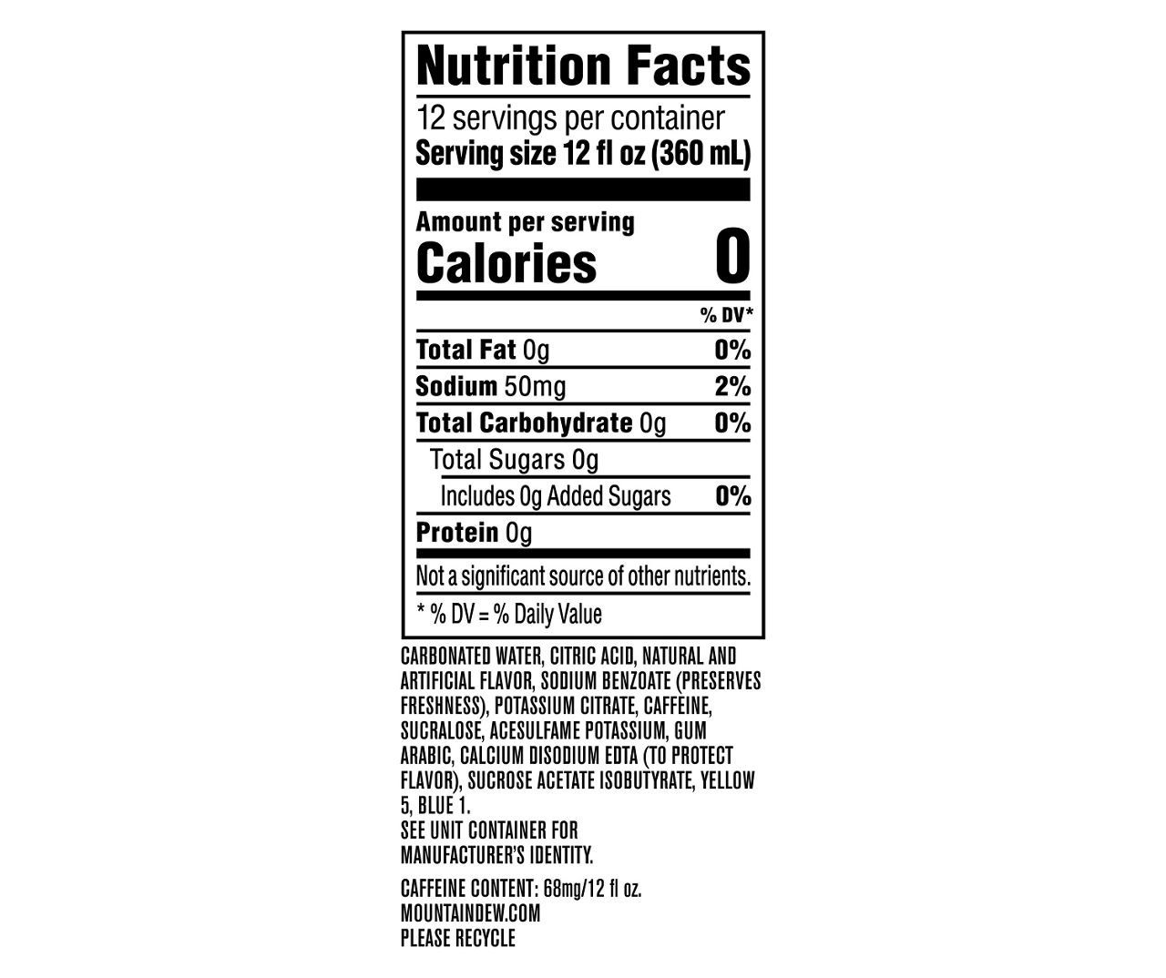 Mtn Dew Baja Blast Zero Sugar Soda Natural and Artificial Tropical Lime Flavor 12 Fl Oz 12 Count Cans