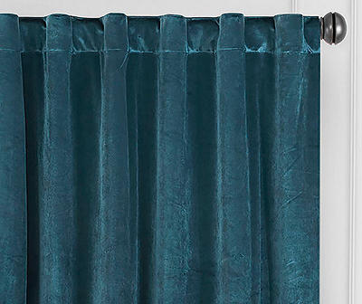 Harper Teal Velvet Blackout Rod Pocket Curtain Panel, (63