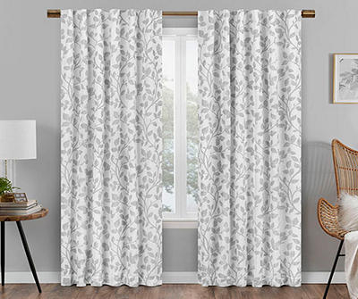 Nora Botanical White Blackout Rod Pocket Curtain Panel, (84