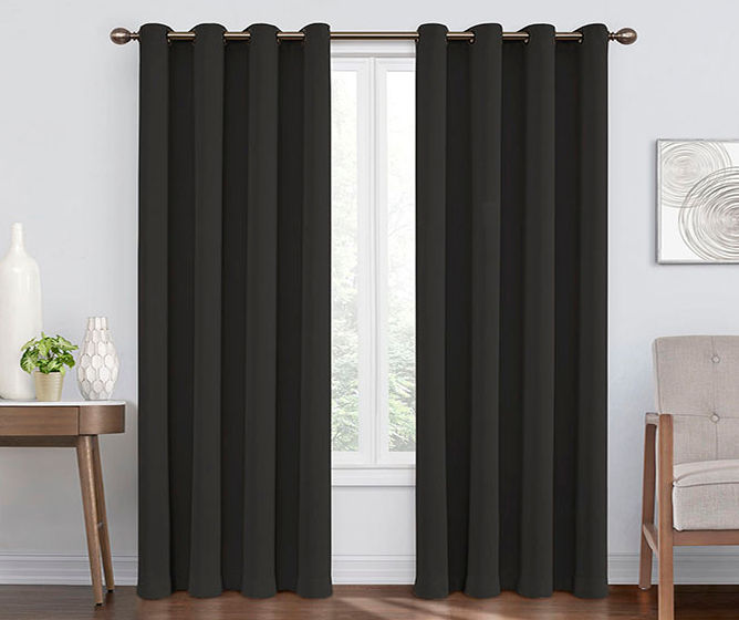 Round & Round Black Blackout Grommet Curtain Panel, (63")
