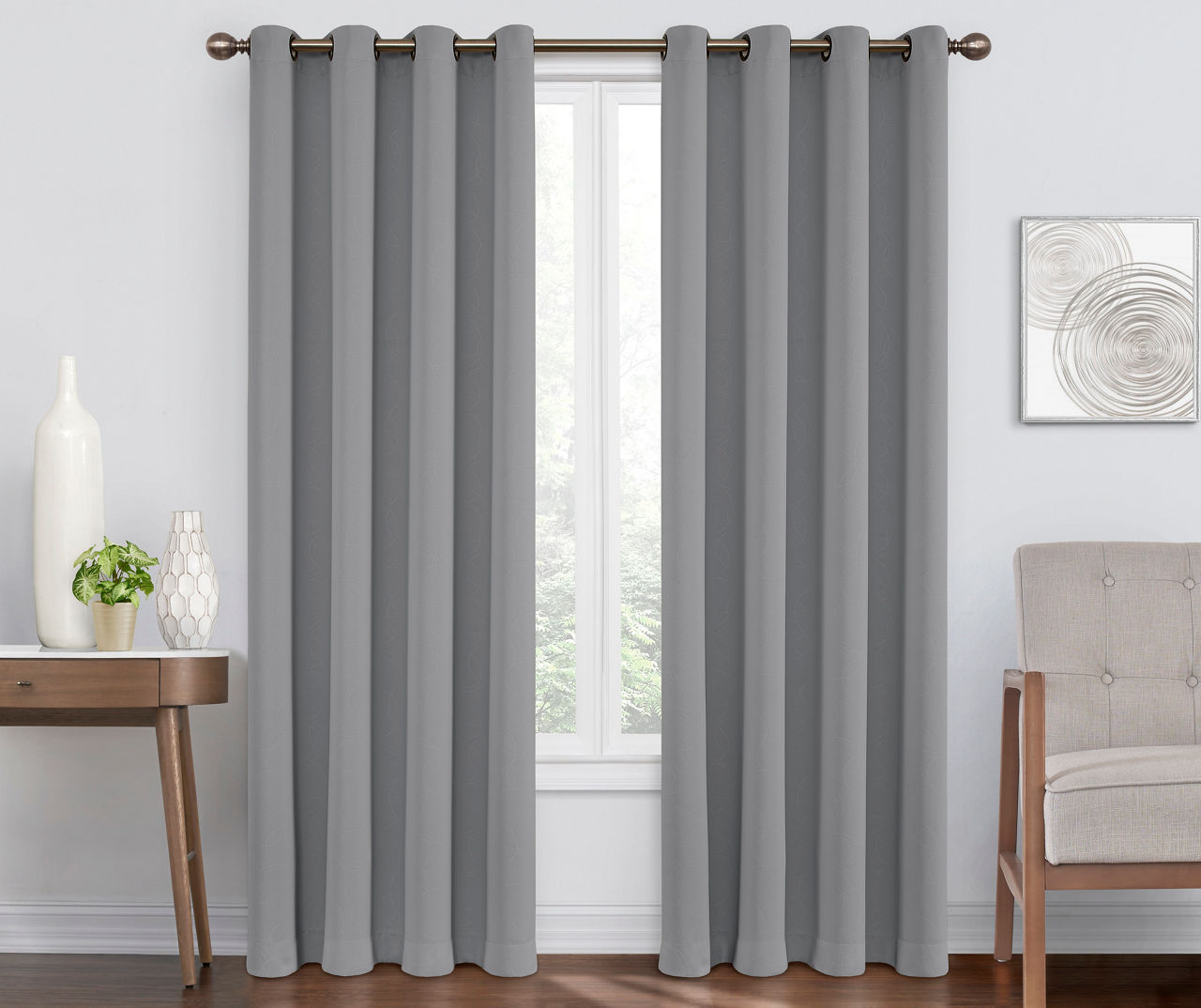 Round & Round Gray Blackout Grommet Curtain Panel, (63")