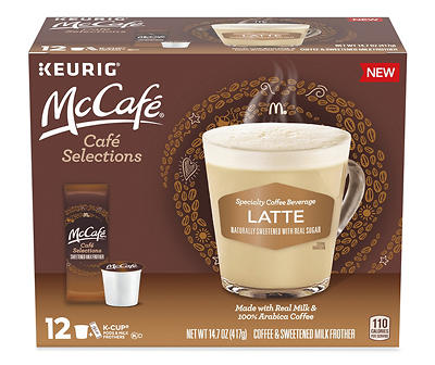 McCafe Cafe Selections Latte Coffee Keurig K Cup Pods & Froth Packets 12 ct Box