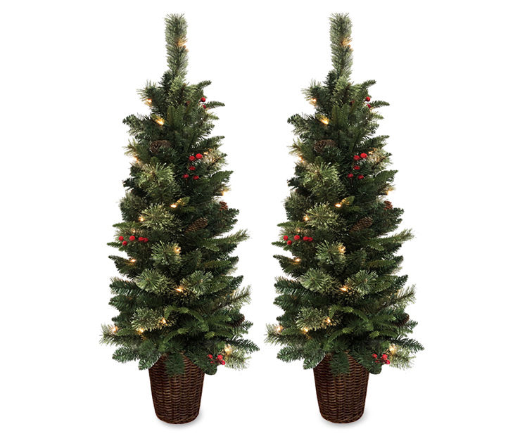 Winter Wonder Lane 4.5' PreLit Artificial Christmas Urn Trees, 2Pack