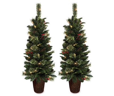 4.5' Pre-Lit Artificial Christmas Urn Trees, 2-Pack