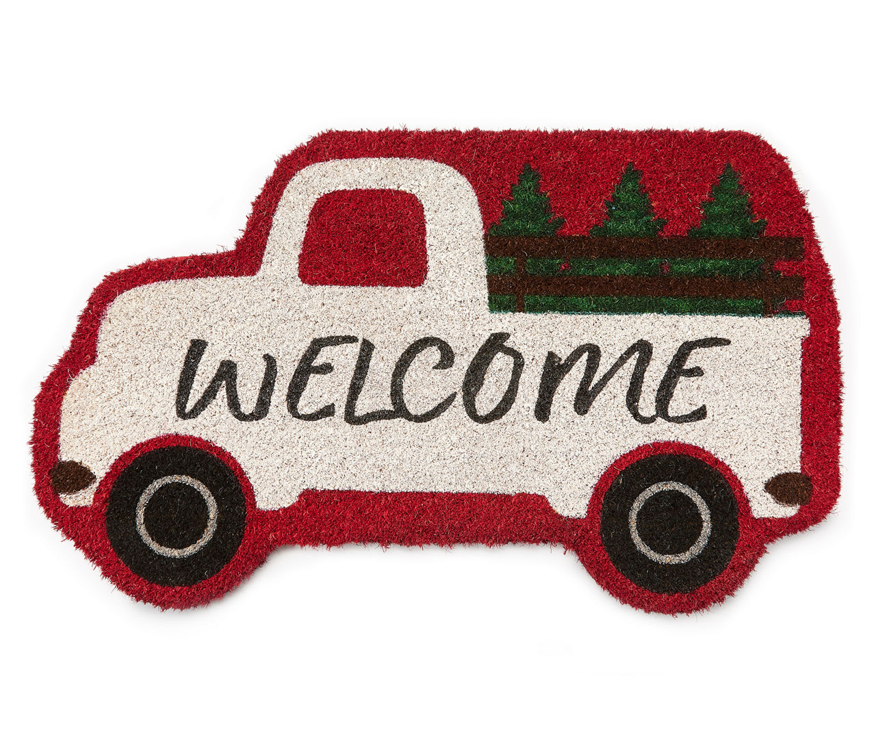 Winter Wonder Lane Welcome Tan, Red & Green Plaid Coir Doormat