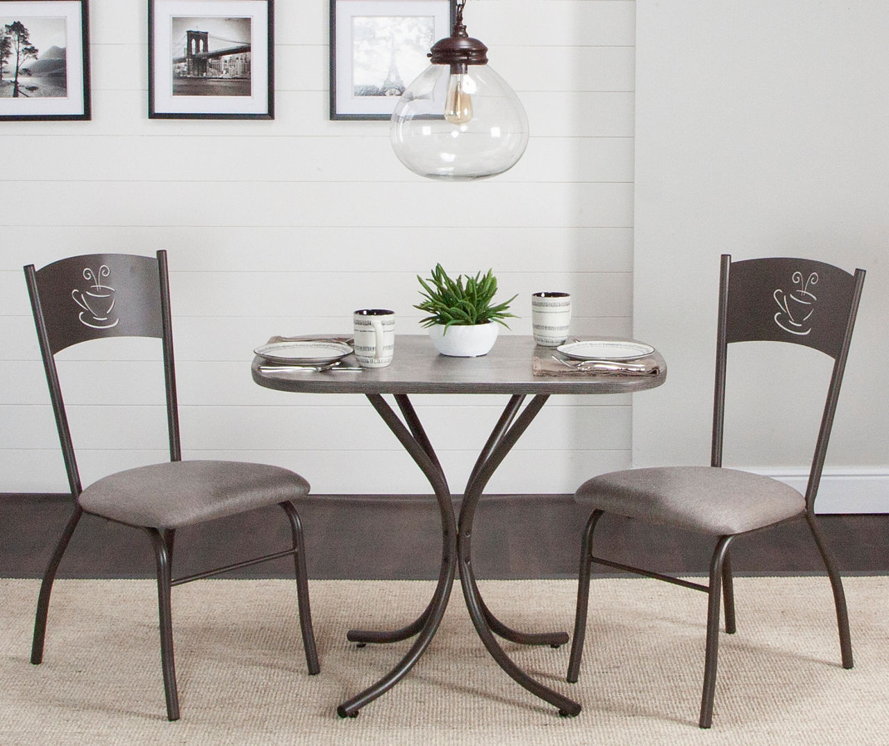 Bistro Set Indoor 3 Piece Dining Set Table & Chairs Set Breakfast Coffee Gray 
