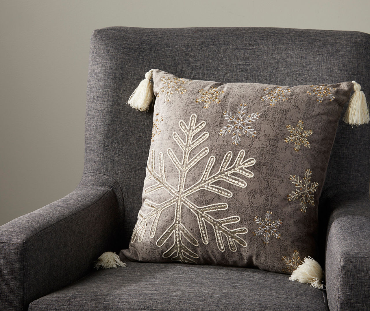 Beige Snowflake Christmas Throw Pillow