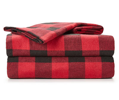 Broyhill Red Buffalo Check Flannel Sheet Set