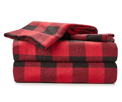 Red Buffalo Check Flannel King 4-Piece Sheet Set