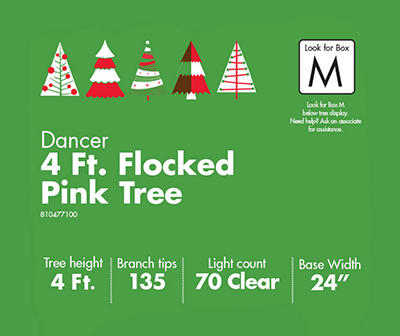 4' Dancer Pink Flocked Pre-Lit Artificial Christmas Trees with Clear Lights