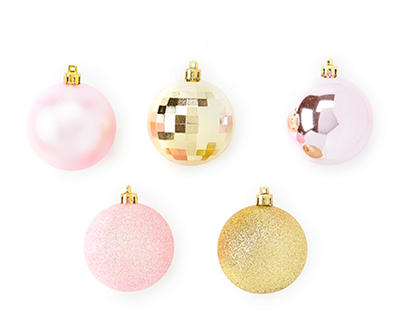 Pink & Gold 55-Piece Plastic Ornament Set