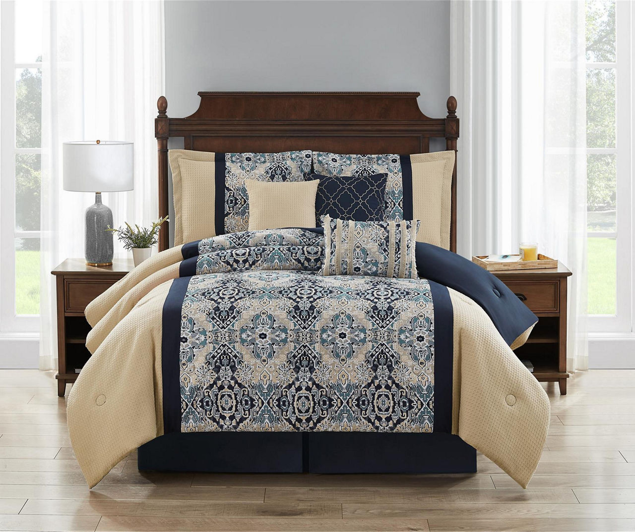 Broyhill Broyhill Sendai Tan & Navy Waffle 7-Piece Comforter Set