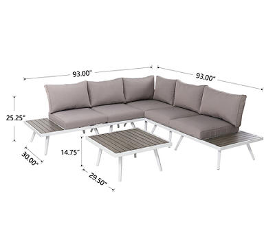 White 6-Piece Aluminum Cushioned Patio Sectional & Coffee Table Set