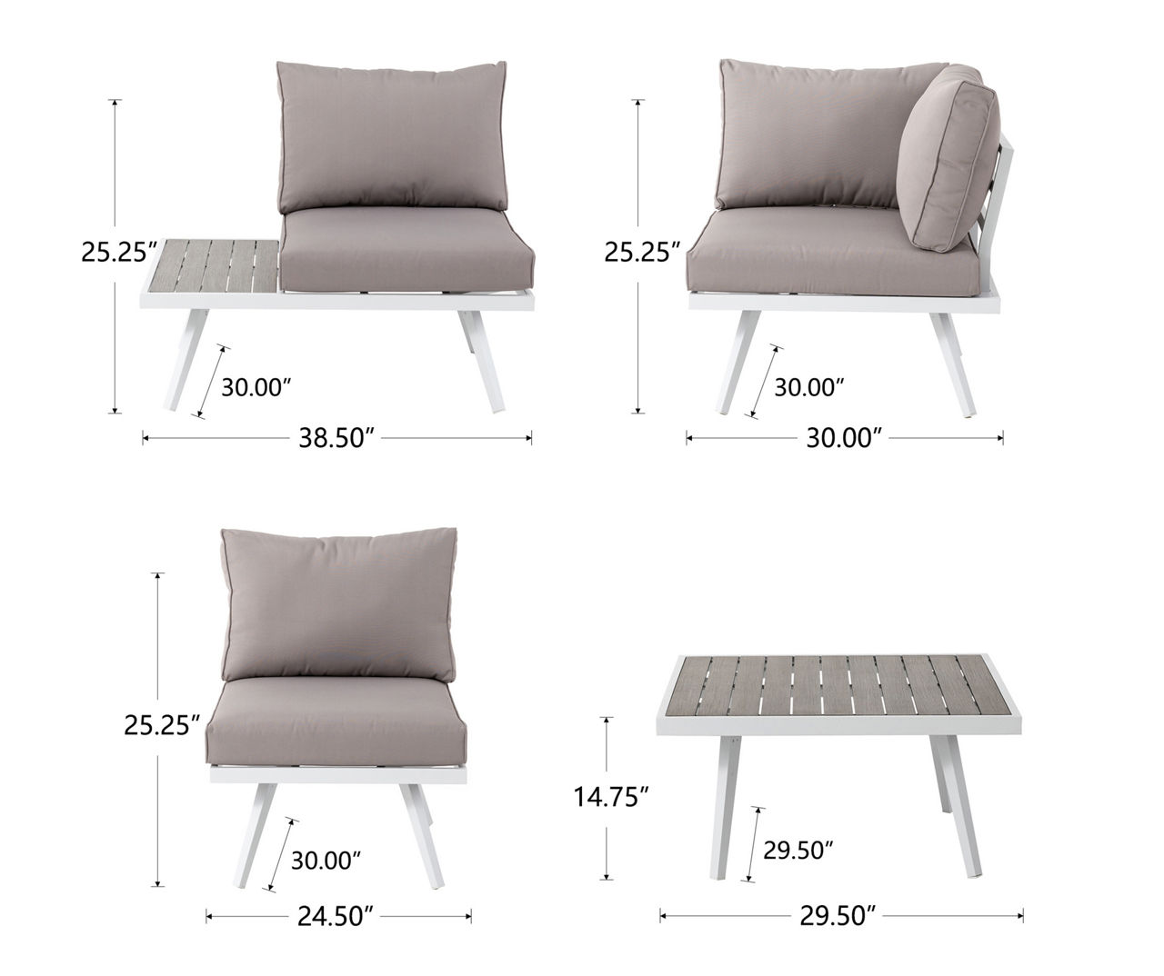 White 6-Piece Aluminum Cushioned Patio Sectional & Coffee Table Set