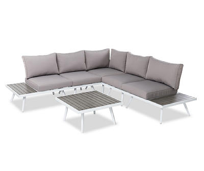 White 6-Piece Aluminum Cushioned Patio Sectional & Coffee Table Set