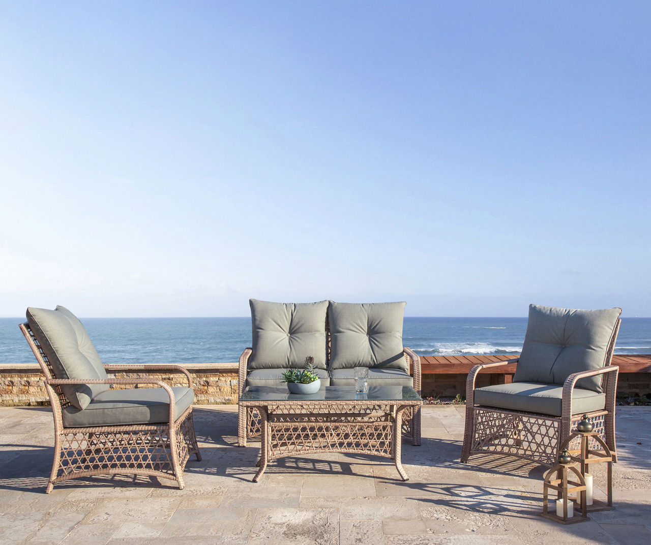 All-Weather Wicker 4-Piece Cushioned Patio Seating Set