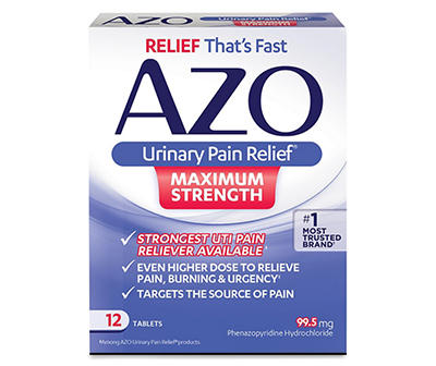 AZO Maximum Strength Urinary Pain Relief, 12-Tablets