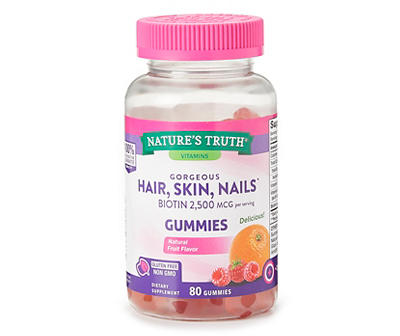 Nature's Truth Hair, Skin, Nails 2,500mcg Biotin Vitamin Gummies, 80-Count