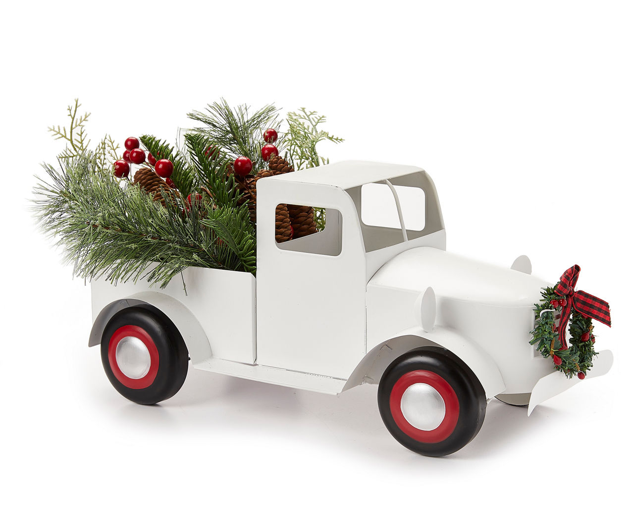 Winter Wonder Lane White Metal Truck & Floral Tabletop Decor