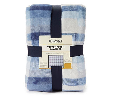 Broyhill Blue Plaid Velvet Plush Blanket