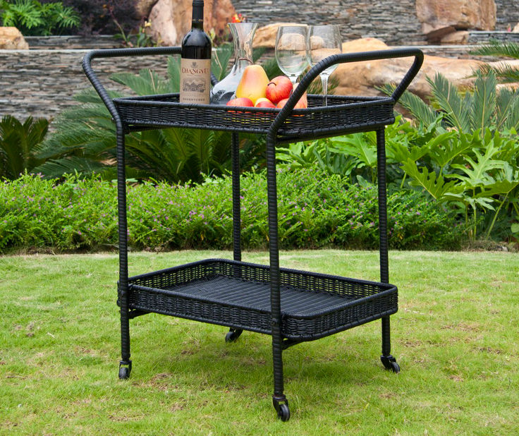 Black All-Weather Wicker Serving Cart